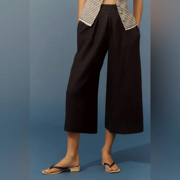 Anthropologie nwtblack Linen Pleated Culotte Trousers